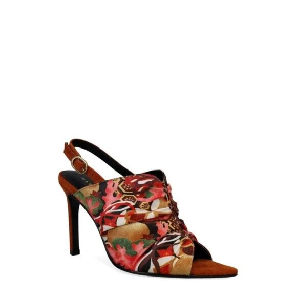 Natori Reen Ikebana Silk Open Toe Sling New Floral Women's Size 8.5 - Picture 2 of 3